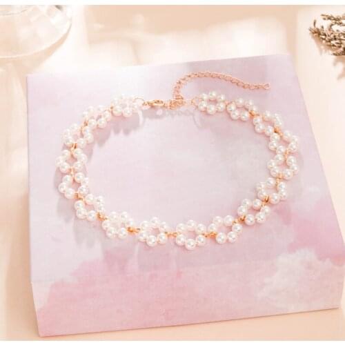 JLN1239 Handmade Vintage Flower Pearl super-fairy temperament short neck chain personality clavicle chain