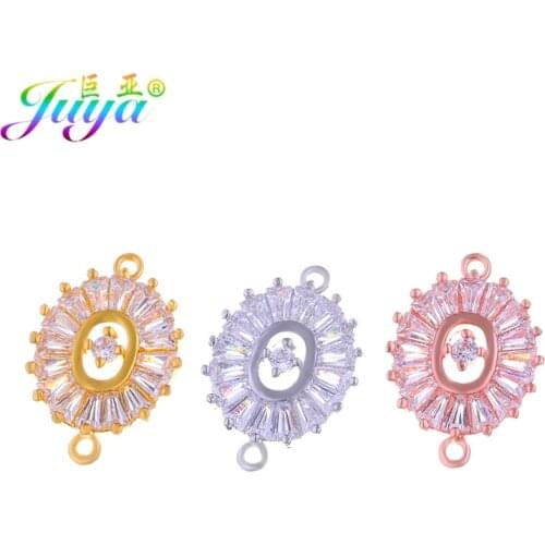 Juya DIY Jewelry Findings Handmade Cubic Zirconia Brass Flower Charm Connectors Accessories For Women Bracelets Earrings Making