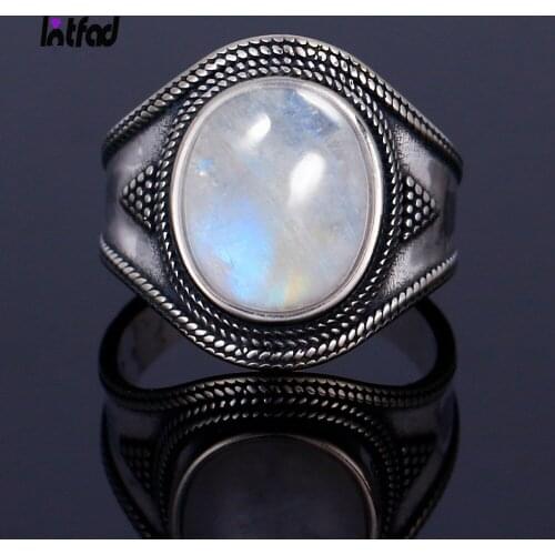 Natural Big Oval 10x12MM Moonstone Rings 925 Sterling Silver Finger Ring for Women Men Luxury Fashion Jewelry