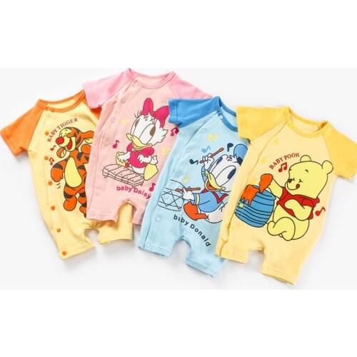 Summer Baby Romper Boy Girl Cartoon Mickey Minnie Donald Pooh Short Sleeve Jumpsuit Roupas Bebes Infant Clothes Toddler Costumes