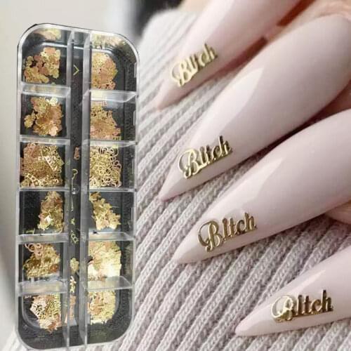12 Grids Nail Art Glitter Sequins Metallic Gold Nail Sequins Flakes Acrylic Designs Manicure Decoration