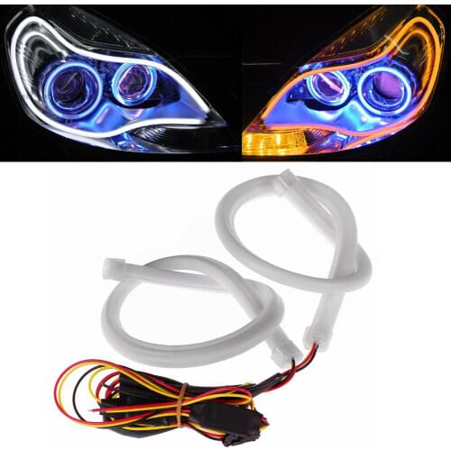 New Flexible C ar Soft Tube LED Strip Signal Light D RL Daytime Running Headlight Dual Color White/Yellow Switchback Component