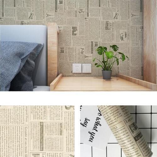 Retro Newspaper Wallpaper White Yellow Living Room Waterproof PVC Wall Stickers Self-Adhesive Furniture Protective Decoration
