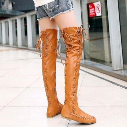 2021 The New Listing Sex High Boots Export Style Spring Personalized Cross Strapping Flat Heel Over The Knee Womens Boots