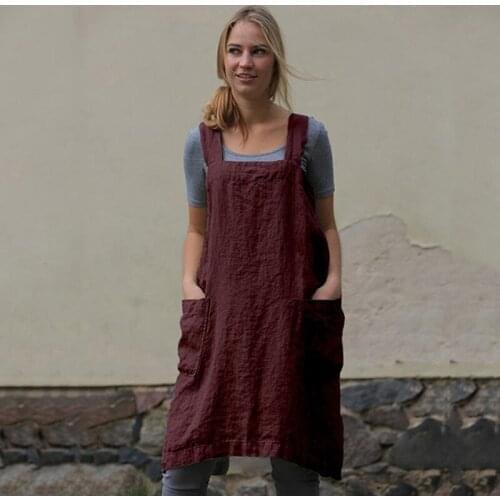 Medieval Washed Cotton Linen Kitchen Apron For Cooking Baking Flower Shop Ruffles Work Clean Apron For Woman Uniform Lady Dress
