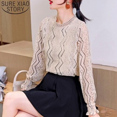 Spring 2020 New Womens Chiffon Lace Shirt Lace Splicing and Bottoming Shirt Temperament and Versatility Tops Chemise 8262 50