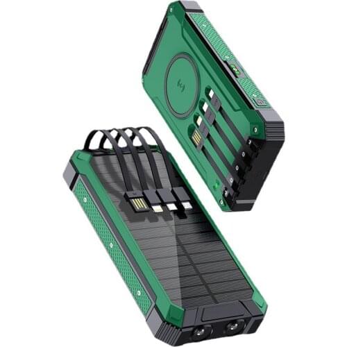 Solar Charger Power Bank 20000mAh Qi Wireless Charger Powerbank Built in Cable for iPhone 12 Pro 11 Xiaomi Samsung S20 Poverbank