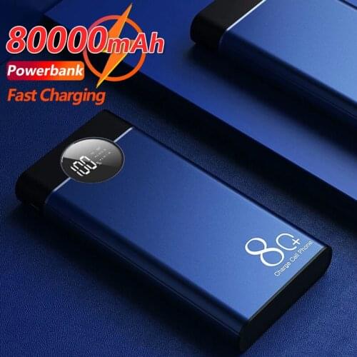 80000mAh High Capacity Fast Charging Power Bank with LED Digital DisplayExternal Battery Portable Safe for Xiaomi Iphone Samsung