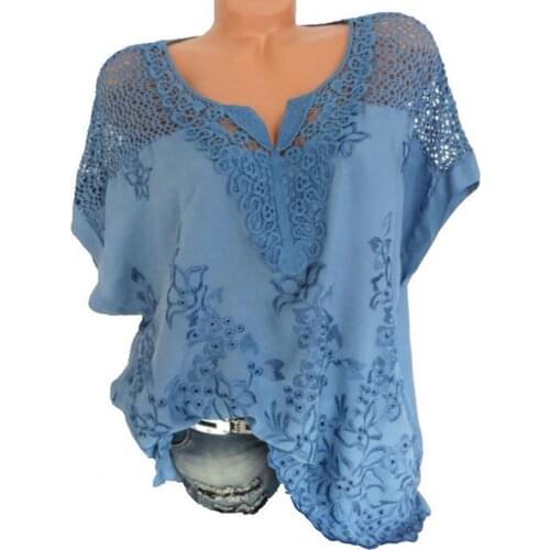 Female Short Sleeve V Neck Women T-shirt Soft Lace Crochet Loose Basic Tops Hollow Summer Blouse Pullover Crop Top 2021