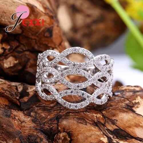 Women Round Blue Crystal Rings For Engagement Jewelry 925 Sterling Silver Wedding bands Finger Ring Anel Mujer Ringen