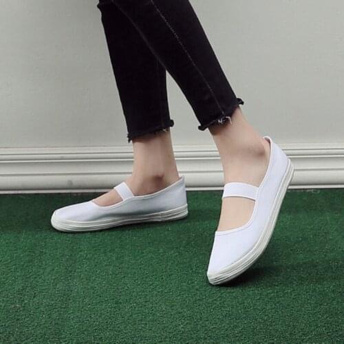 2020 new womens soft sole working Ladies shoes leisure elastic canvas white Casual flat cloth shoes Comfortable shoefp