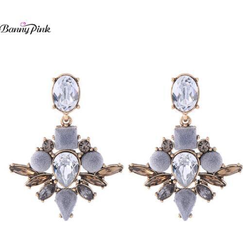 Banny Pink Vintage Geo Statement Studs Earrings For Women Bohemia Flower Glass Pendant Post Earrings Fashion Jewelry Pendientes