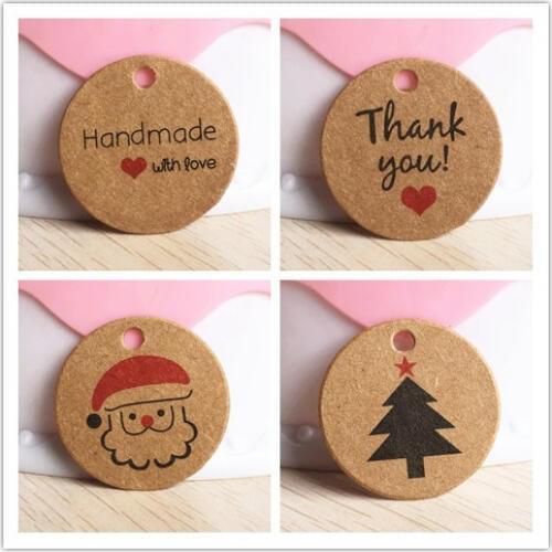 100pcs 1.18inch Kraft products/gift price tags DIY wedding/christmas/Birthday gift box packing tag candy/cake favors brand tags