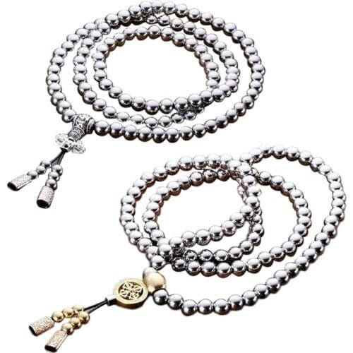 108 Buddha Beads Necklace Chain Outdoor Full Steel Self Defense Hand Bracelet Chain Personal Protection Multi Tools