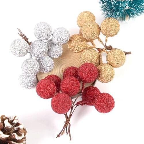 20pcs Artificial Glass Berries Gold Silver Red Foam Stamen Fruits Berry Wedding Xmas Decoration Fake Flowers Home Party Supplies