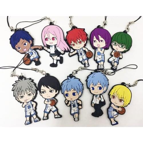 2018 10pcs/Lot Japanese anime figure Kuroko No Basketball Silicone key chain Anime rubber