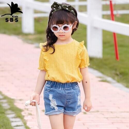 2020 Summer Childrens Clothing Kids Shirt for Girls Fungus Lace Shirt Fashion Trend Girls Short Sleeve Cotton Top