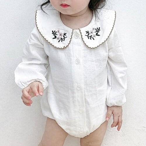 2021 Spring Baby Clothes Floral Embroidery White Romper Baby Girl Romper Newborn Bodysuit Korean Style Overalls Babies Clothes