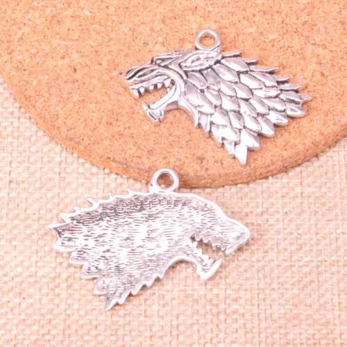 4pcs Antique Silver Plated ice and fire dire wolf Charms Pendants Fit Jewelry Making Findings Accessories 32*44mm