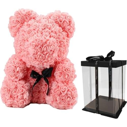 40cm Rose Flower Bear with Gift Box Valentines Day Gift for Girlfriend Birthday