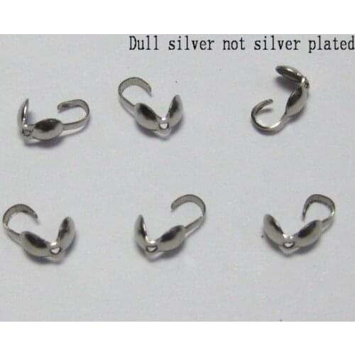 500 Dull Silver Tone Charlotte End Crimps Beads Tips 4mm Bottom Clamp-on