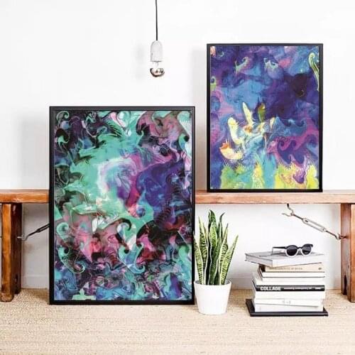 Abstract Purple Blue Graffiti Canvas Painting Modern Home Decoration Living Room Frameless Waterproof Ink Printing Art Picture