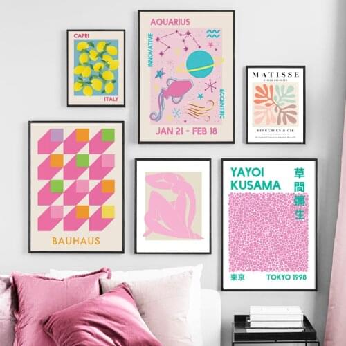 Abstract Aquarius Pink Blue Bauhaus Fruit Wall Art Print Canvas Painting Nordic Poster Wall Pictures For Living Room Home Decor