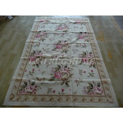 Free shipping 10K 5'x8' needlepoint woolen rugs roses design handmade for home decoration