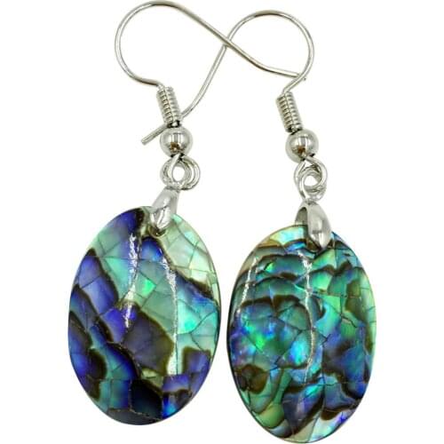 Free Shipping Women Fashion Jewelry New Zealand Abalone Shell Oval Earrings Pair C7950