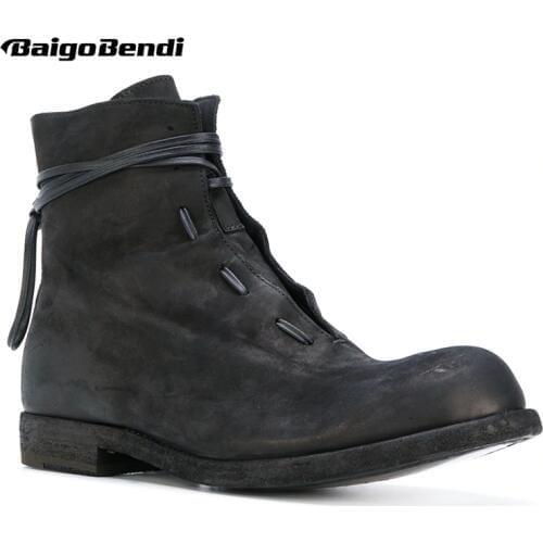 British New Genuine Leather Motorcycle Boots Hight End Lace Up Work Safety Boots Winter Shoes Man Warm Plush Snow Boots