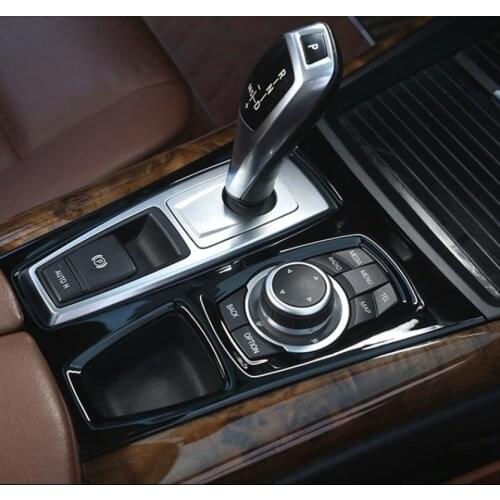 Black Center Console Gear Shift Panel Decoration Cover Trim For BMW X5 E70 X6 E71 2008-2014 LHD Stainless Steel Car Styling