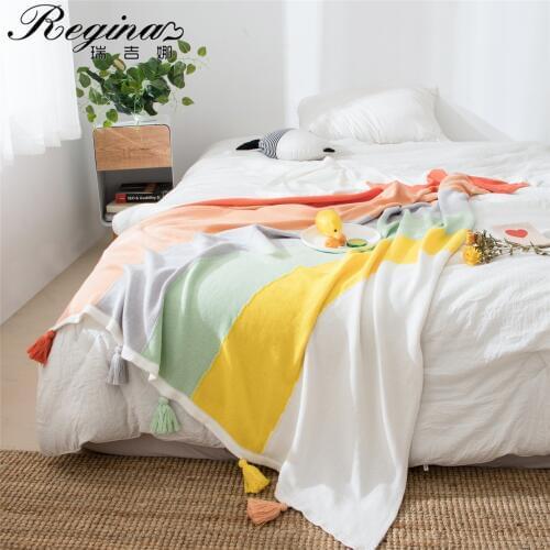 REGINA Brand Bohemian Rainbow Tassel Throw Blanket Pure Cotton Home Decorative Wearable Sofa Children Adult Color Plaid Blankets
