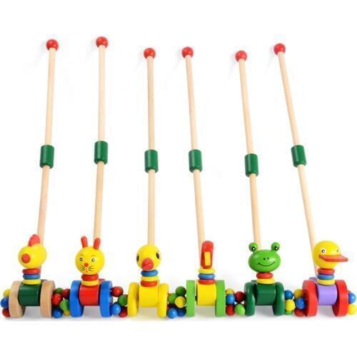 Kids Wooden Toys Cute Cartoon Animals Funny Wooden Car Toys Kids Baby Puzzle Trolley Cart Toys Wood Pushing Toy