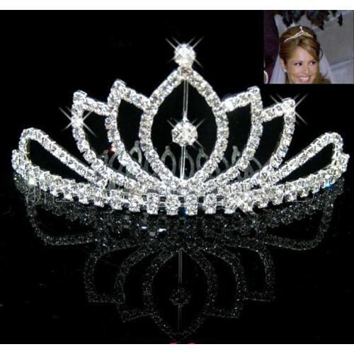 Bride Tiaras and Crowns With Comb Diadem Silver Color Heart Clear Rhinestone Wedding Bridal Hair Accessories Head Crown Jewelry