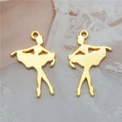 Julie Wang 20PCS Small Ballet Girl Charms Gold Color Pendant Bracelet Alloy Jewelry Making Accessory 14*22mm