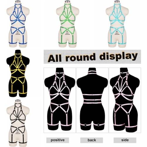 Harajuku Full Body Harness Erotic Lingerie Set Suspender Wrap Neck Waist Size Sexy Ladies Fetish Exotic Gothic Costume Festival