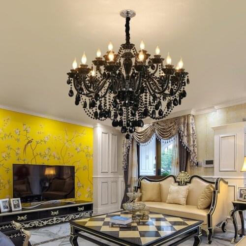 European Candle Light Living Room Chandelier Lighting Retro Black Crystal Chandelier Cafe Hotel Chandeliers Stair Hanging Lights