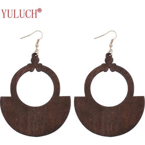 YULUCH 2018 African Natural Wooden Ladies Geometric Ornament Pendant for Ethnic Women Fashion Accessories Earrings Gifts