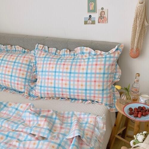 Check cotton pillow case Korean Ruffle pillow case single pillow can be customized home decoration bedding pillow case