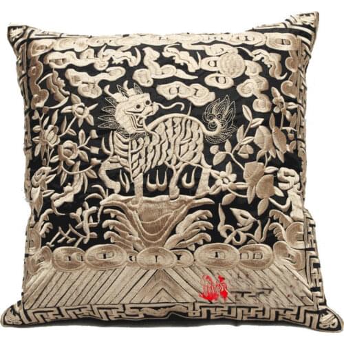 Chinese Classic Vintage Dragon Phoenix Silk Embroiderd Cushion