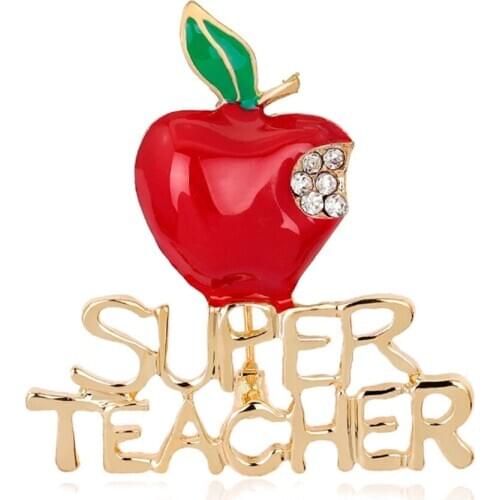 Red Crystal Fruit Brooch Teachers day Gift Rhinestone Christmas Fruit Brooch Teacher Red Fruit With Letters Brooch