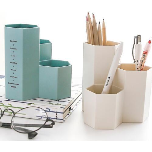 Creative Simple Style Six Prism Pen Holders School Office Stationery PS Hexagonal Pencil Stand Organizer Box Student Gift Supply
