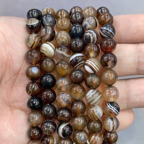 Natural Stone Brown Stripes Agates Round Beads Diy Bracelet Necklace Accessories for Jewelry Making 15" Strand 4 6 8 10 12 14MM