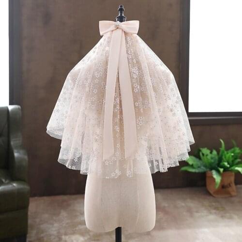 New Arrival Champagne Lace Leaf Flower Short Wedding Veil Cover Face One Layer Bridal Veils Without Comb Bride Accessories