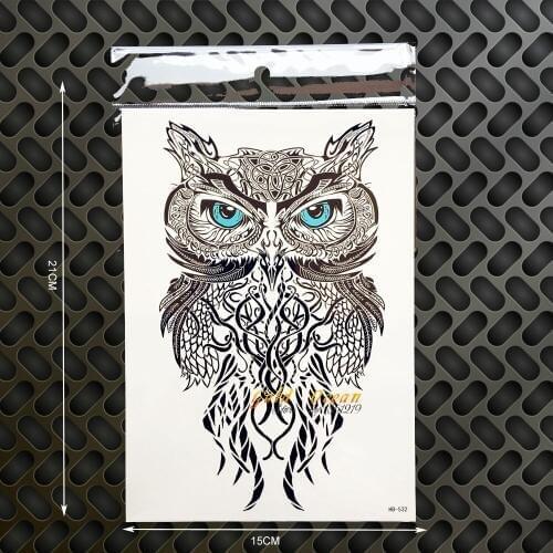 Fashion Wise Owl Temporary Tattoo Women Large Body Art Arm Tattoo Sleeve Wall Sticker 21x15cm Waterproof Tattoos Black Henna