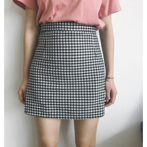 New Spring Summer Women A-line High Waist One Step Skirt Black-and-white Lattice Skirts Fashion Sweet Mini Skirt Female XS-5XL