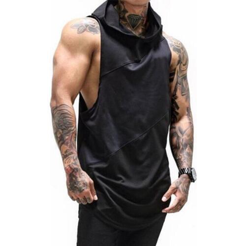 New Running Vest Gym Clothing Fitness Tank Top with hooded Mens Bodybuilding Stringers Workout Singlet Sport Sleeveless Top