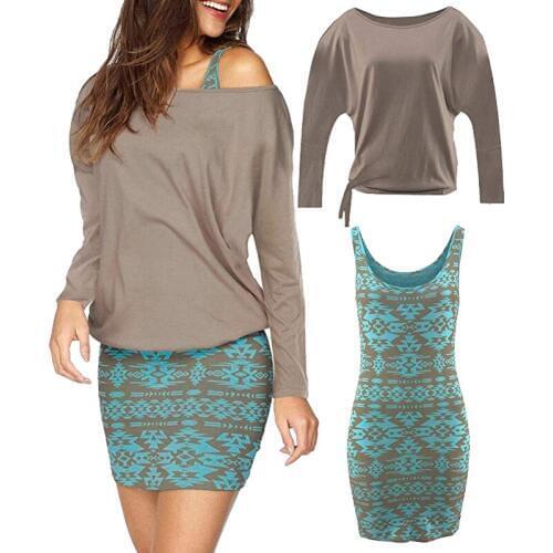 Slim dress 2 piece set women printing two pieces dresses spring and summer 2019 ensemble femme summer clothes for women J41305