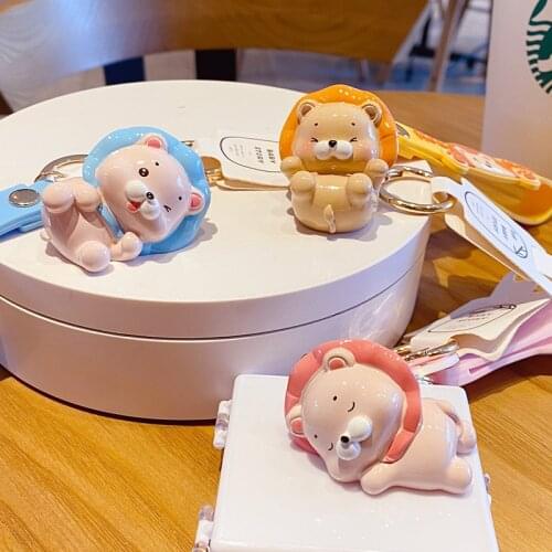 Cartoon Original Resin Roaring Lion Car Keychain Key Cute Fun Playful Emoticon Lion Doll Key Chain Women Bag Pendant Keyfob Gift