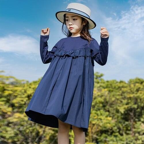 Girls Dress New 2021 Spring Kids Clothes Long Sleeve Fashion 100% Cotton Comfortable Toddler Children Dress Ruched,#6004